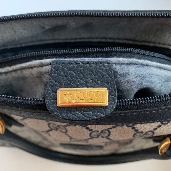 Vintage Gucci Boston Navy Blue Gray Handbag Purse Satchel Authentic - Picture 14 of 15